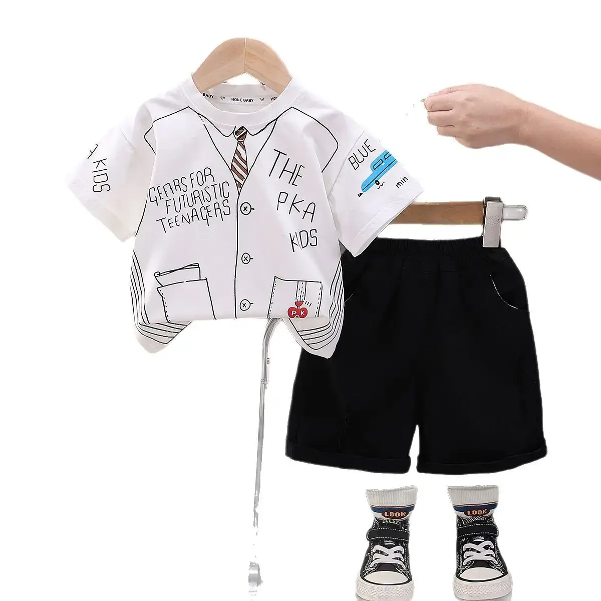Girls White Graffiti T-Shirt & Black Shorts Set - Image 5