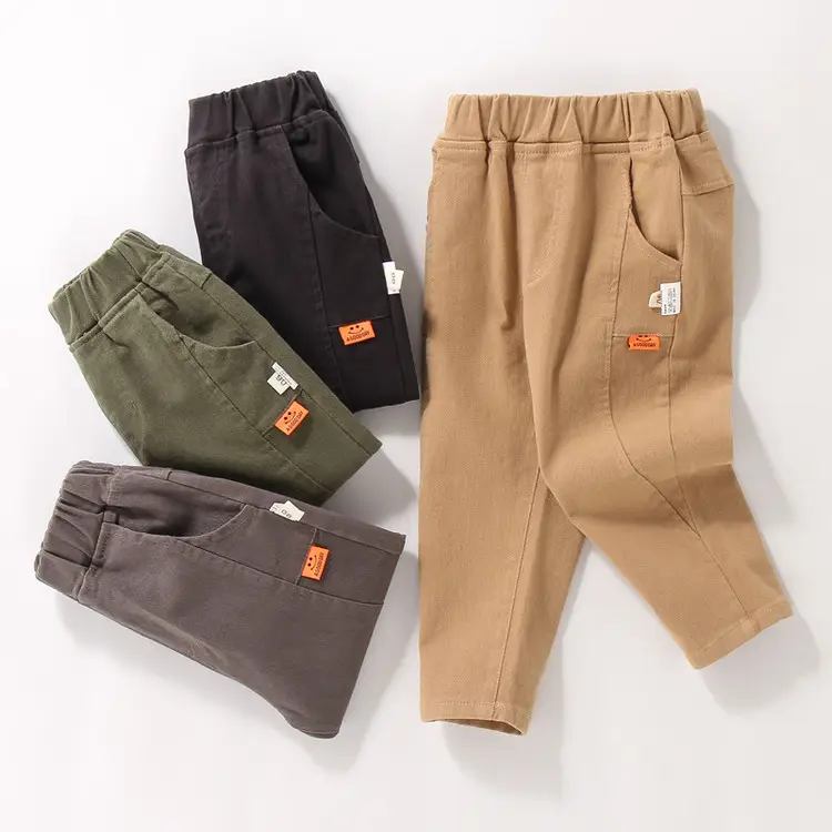Boys' Cotton Casual Pants Autumn Set Brown Green Black Medium Small
