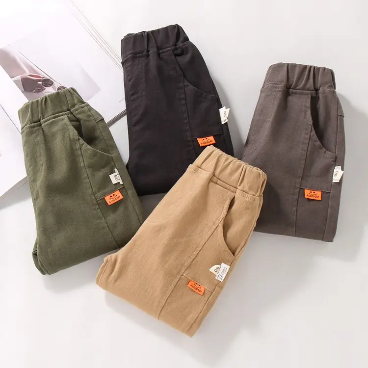 Boys' Cotton Casual Pants Autumn Set Brown Green Black Medium Small