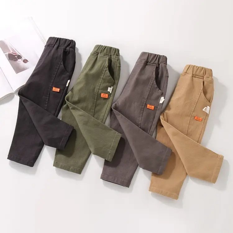 Boys' Cotton Casual Pants Autumn Set Brown Green Black Medium Small