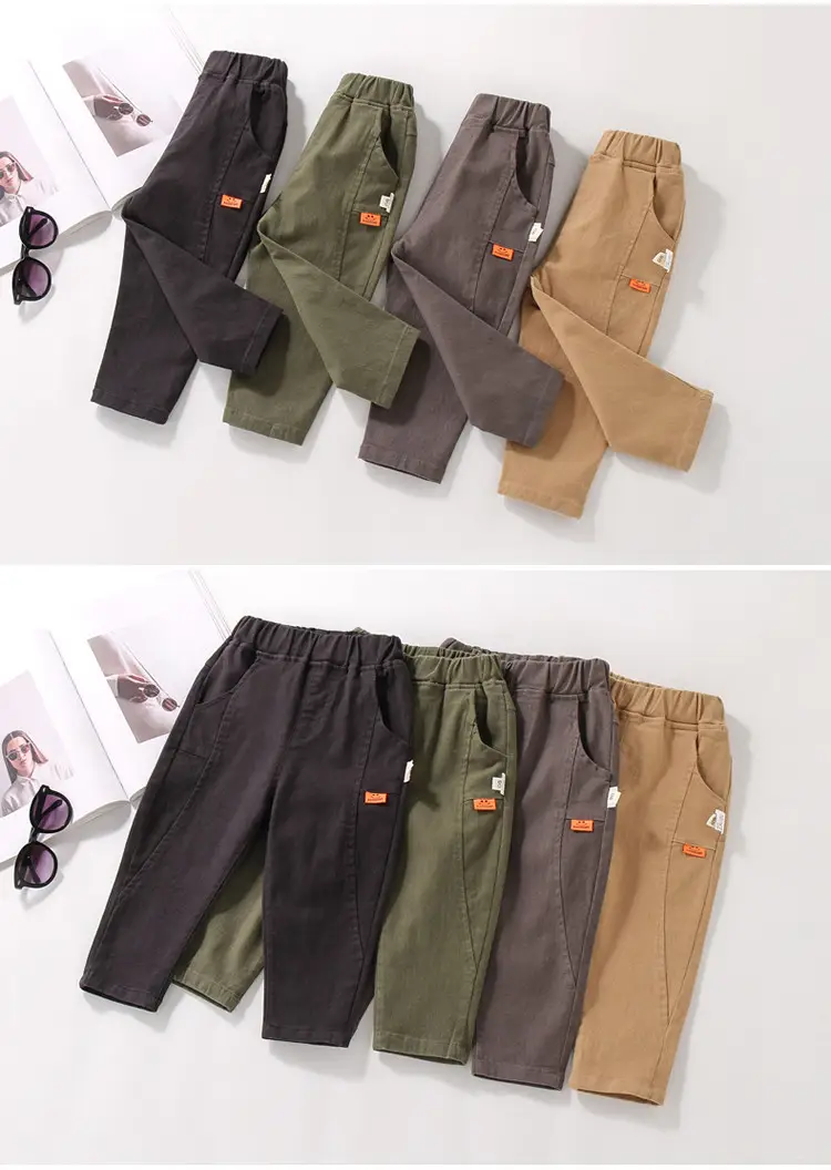 Boys' Cotton Casual Pants Autumn Set Brown Green Black Medium Small — feature 6