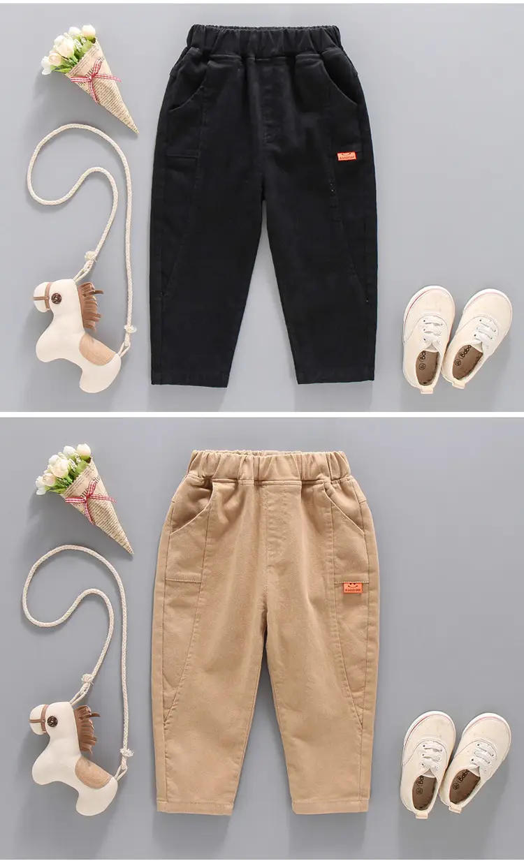 Boys' Cotton Casual Pants Autumn Set Brown Green Black Medium Small — feature 8