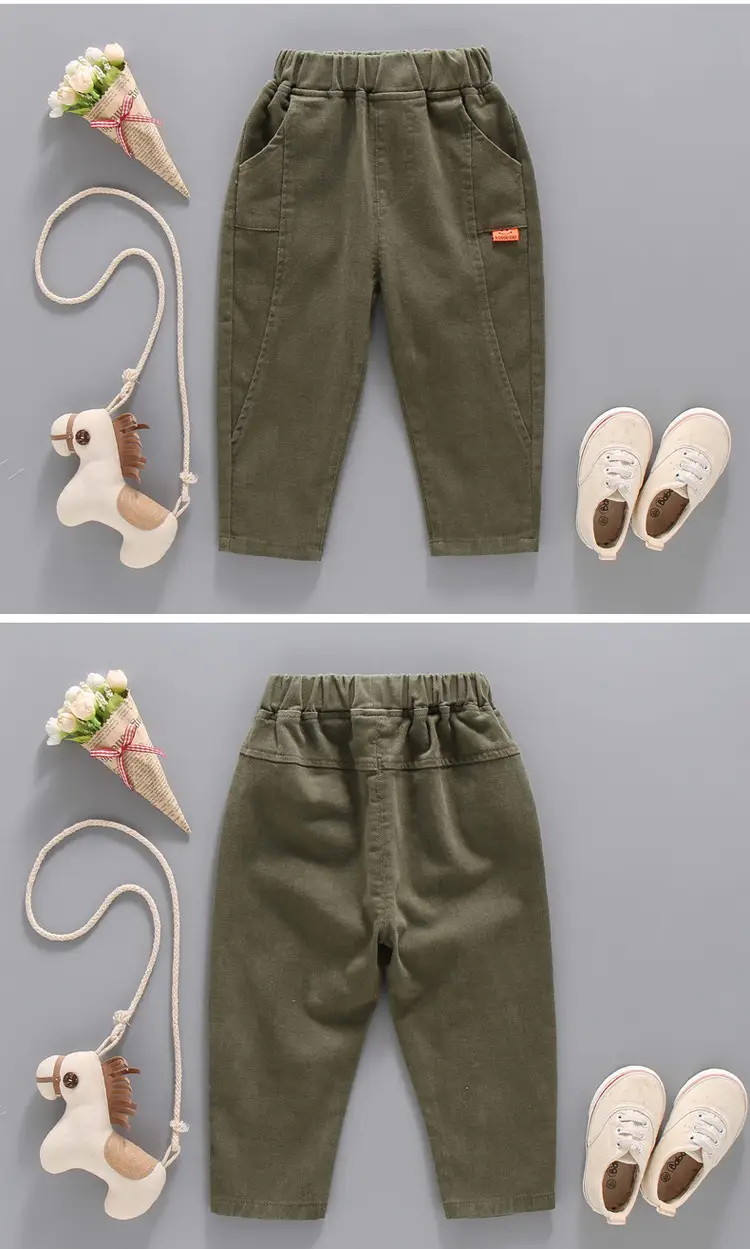 Boys' Cotton Casual Pants Autumn Set Brown Green Black Medium Small — feature 9