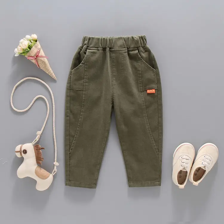 Boys' Cotton Casual Pants Autumn Set Brown Green Black Medium Small