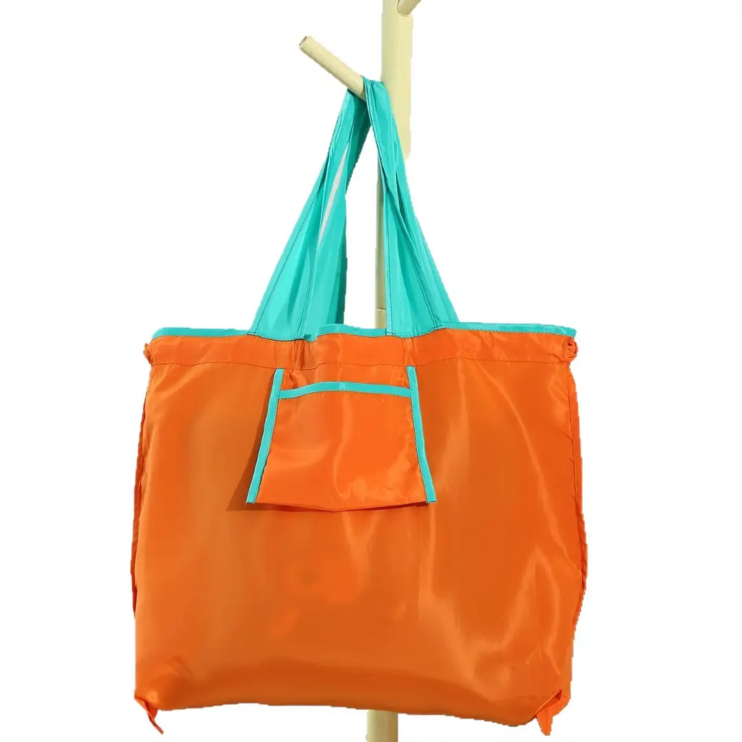 Green Drawstring Tote Bag with Yellow Handles