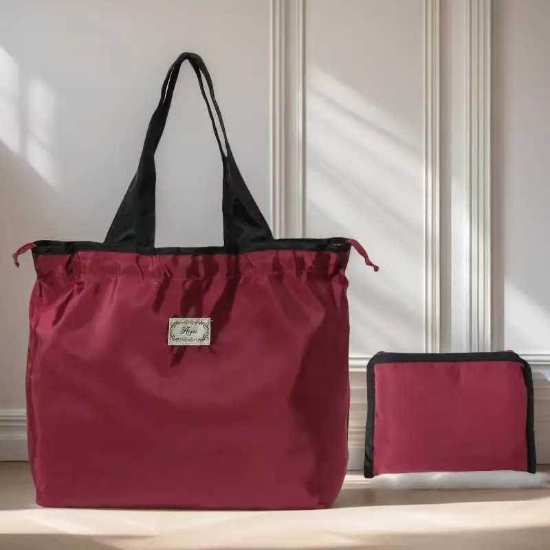 Green Drawstring Tote Bag with Yellow Handles — feature 3