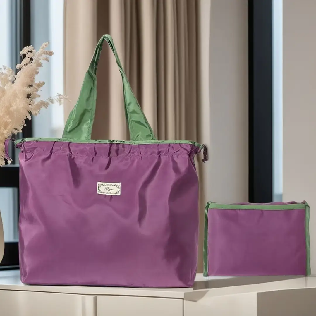 Green Drawstring Tote Bag with Yellow Handles — feature 4
