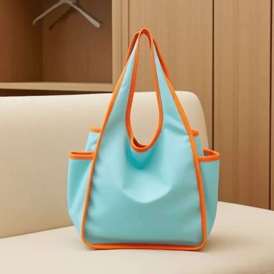 Green Drawstring Tote Bag with Yellow Handles
