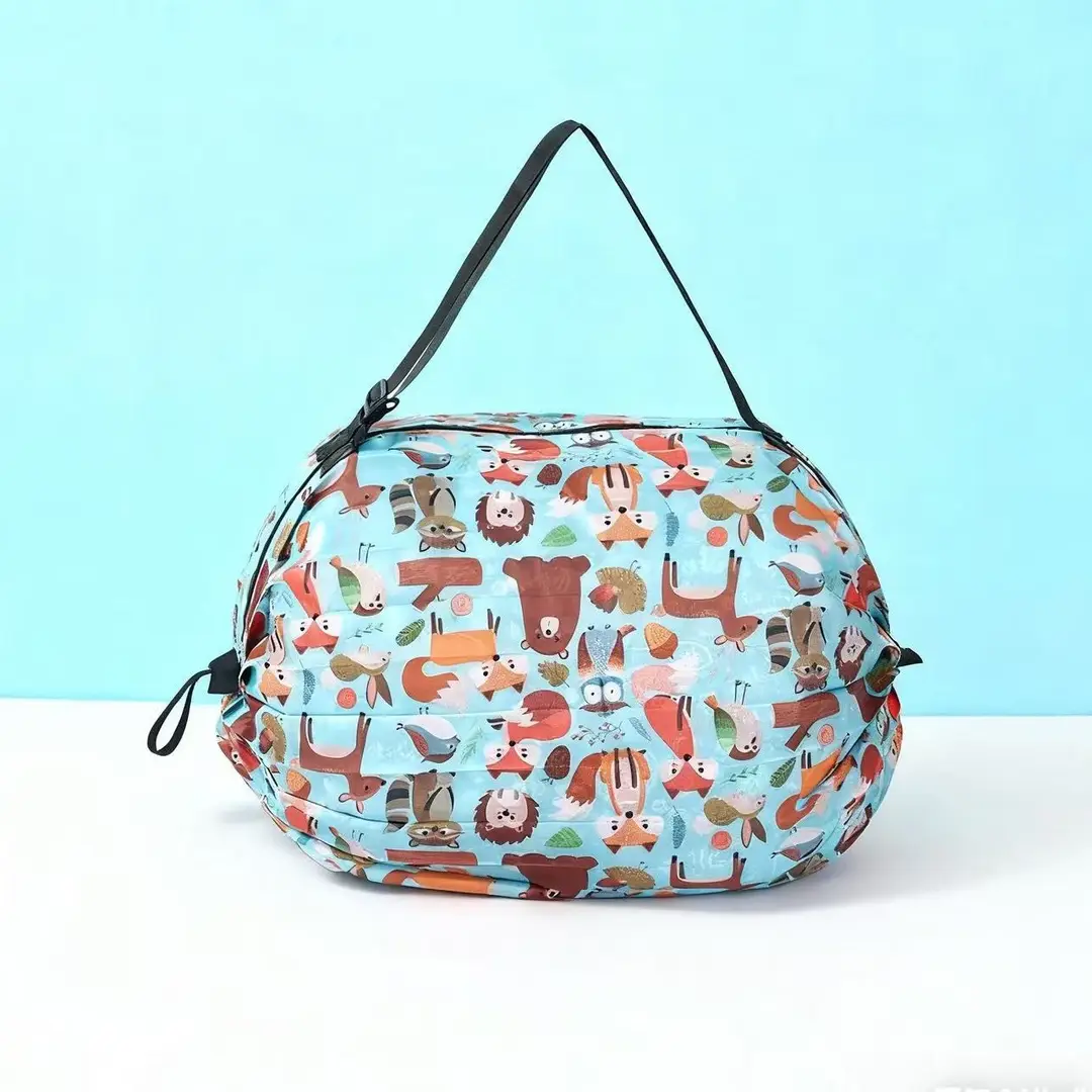 Green Drawstring Tote Bag with Yellow Handles