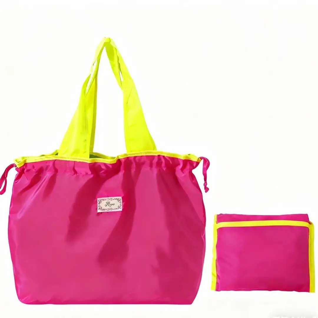 Green Drawstring Tote Bag with Yellow Handles