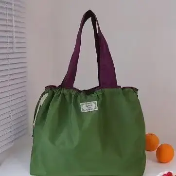 Green Drawstring Tote Bag with Yellow Handles