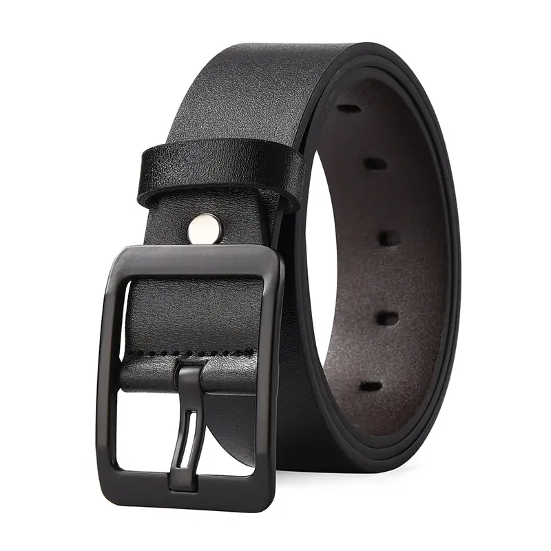 Men's Black Leather Belt with Silver Buckle - Image 2