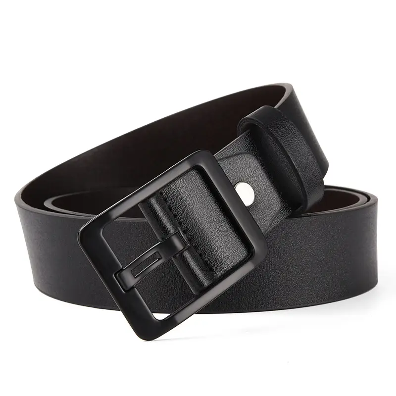 Men's Black Leather Belt with Silver Buckle - Image 4