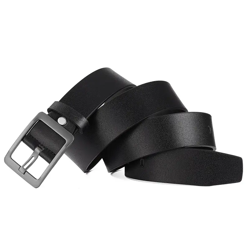 Men's Black Leather Belt with Silver Buckle - Image 5