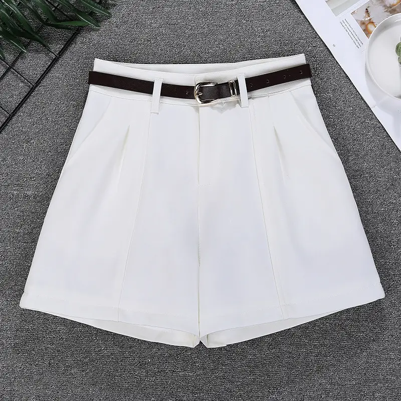White Belted High Waist Shorts for Women - Image 6
