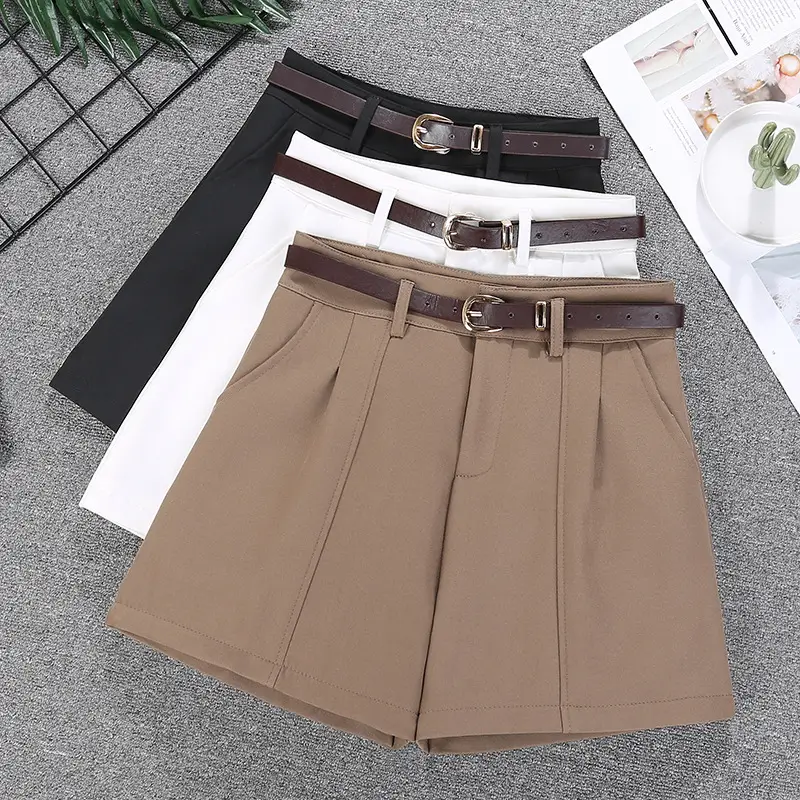 White Belted High Waist Shorts for Women — feature 2