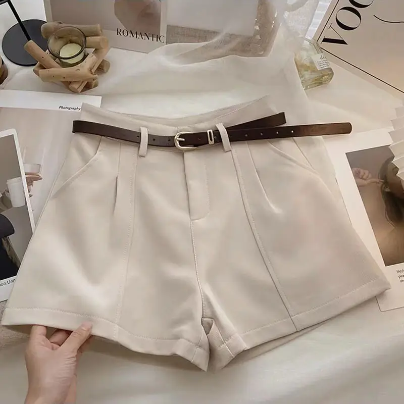 White Belted High Waist Shorts for Women - Image 4