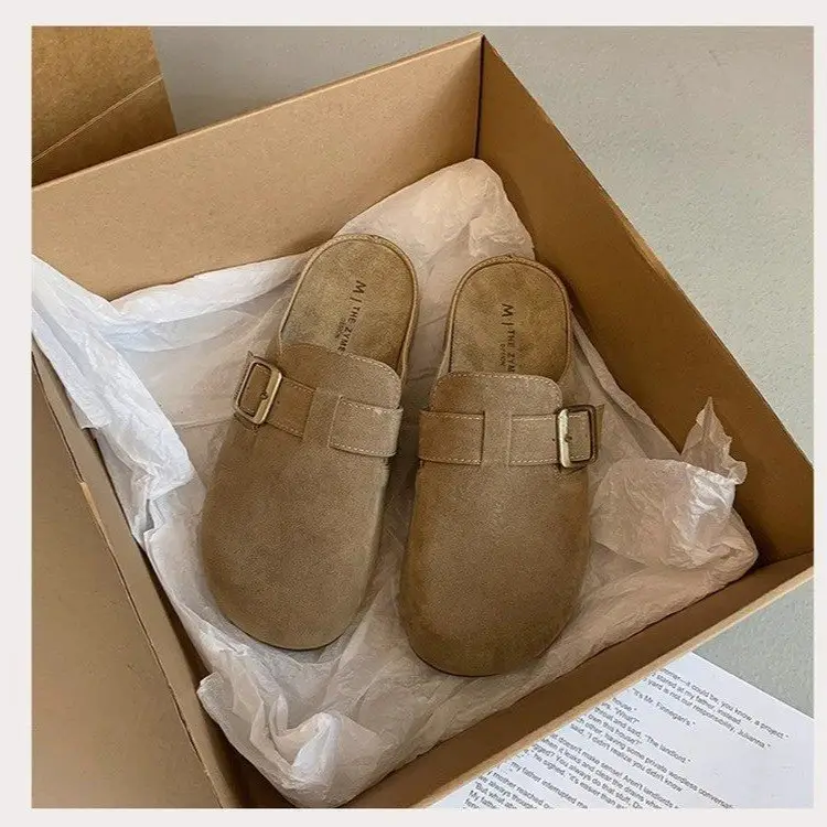 Vintage French Style Brown Flat Slippers Women's 2025