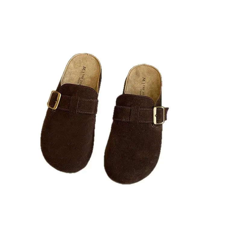 Vintage French Style Brown Flat Slippers Women's 2025