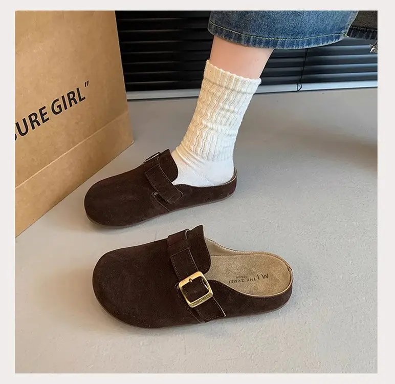 Vintage French Style Brown Flat Slippers Women's 2025 — feature 7