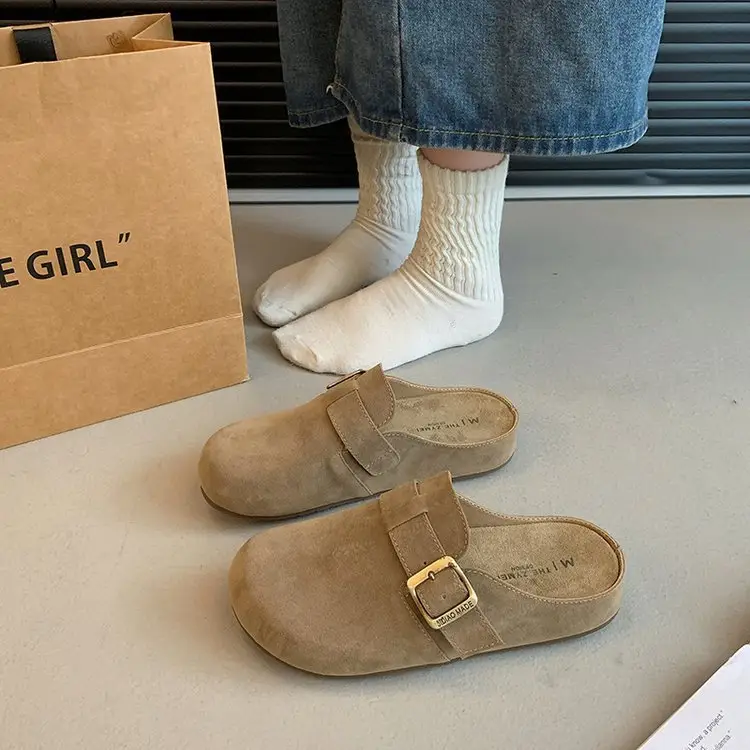 Vintage French Style Brown Flat Slippers Women's 2025
