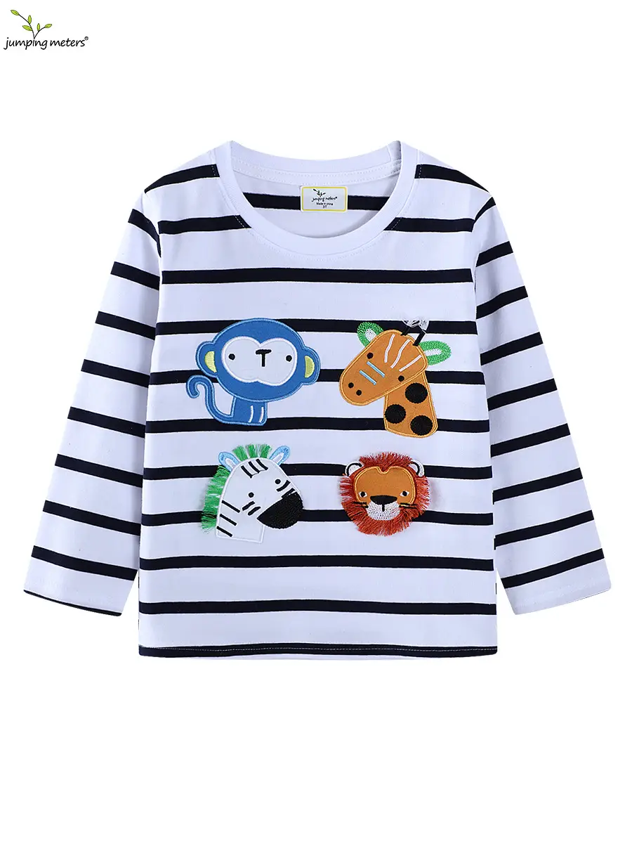 25 Boys Striped Long Sleeve T-Shirt with Cartoon Print - Image 2