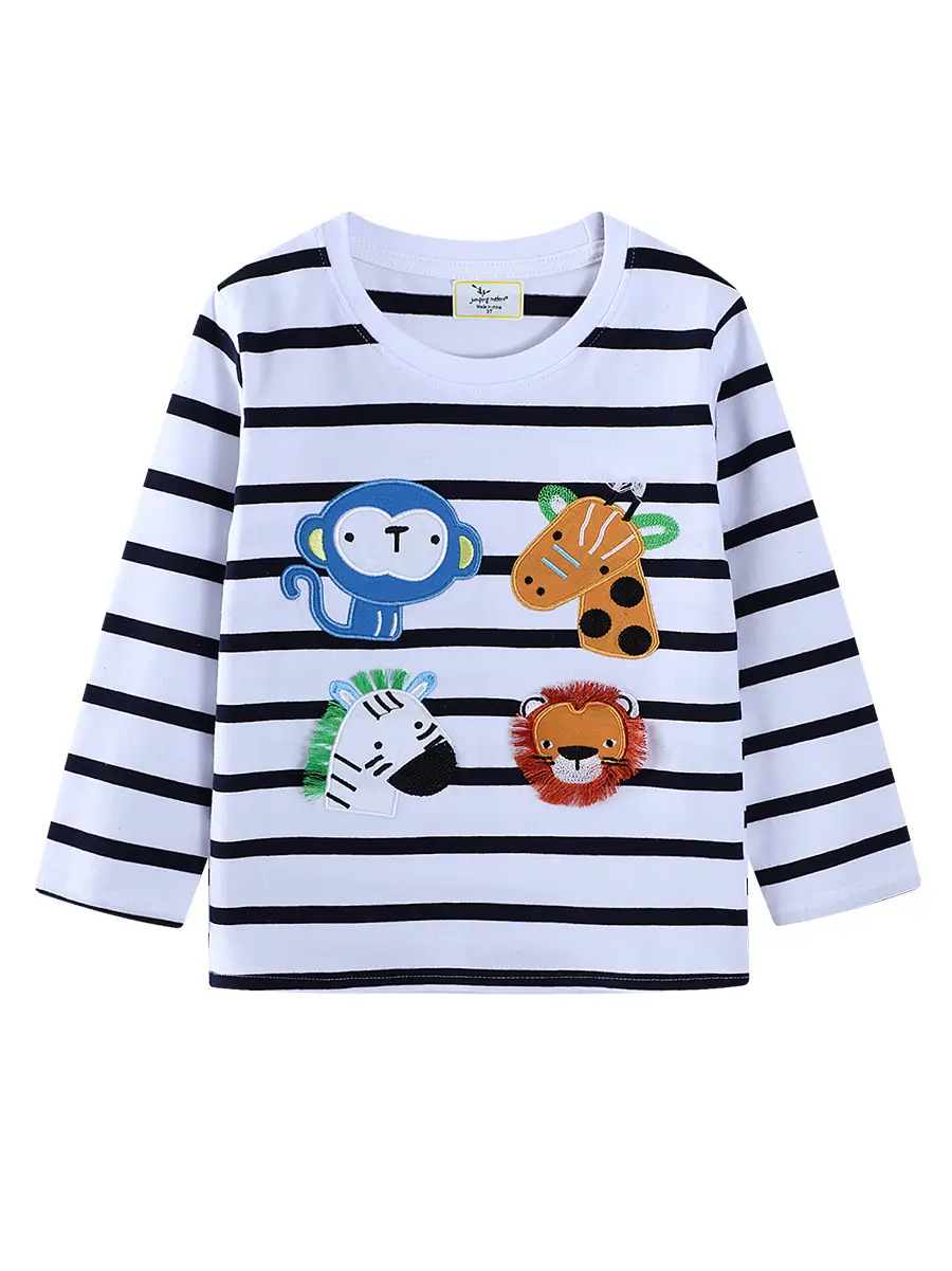 25 Boys Striped Long Sleeve T-Shirt with Cartoon Print - Image 6