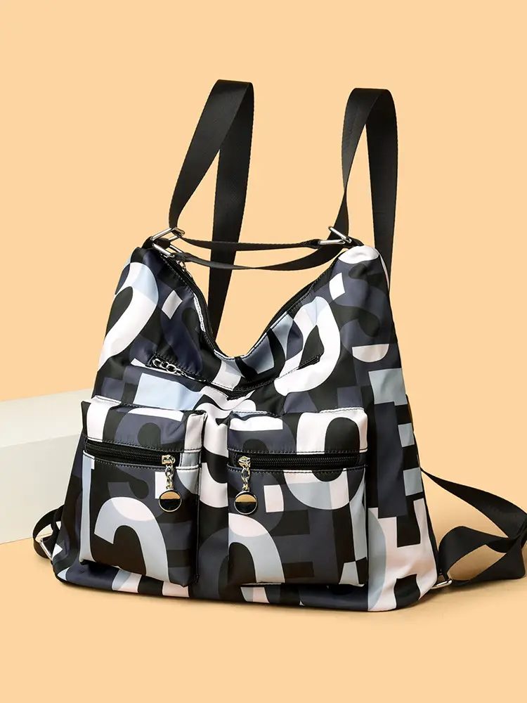 Black Bamboo Print Crossbody Tote Bag for Women