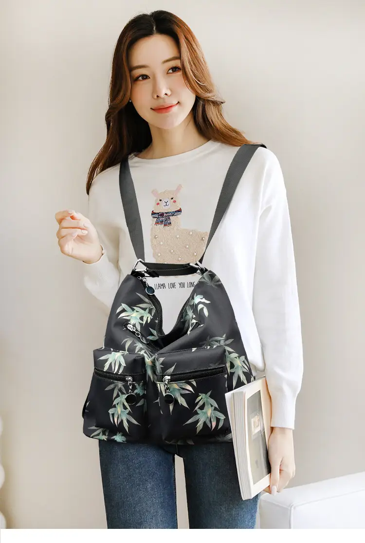 Black Bamboo Print Crossbody Tote Bag for Women — feature 20