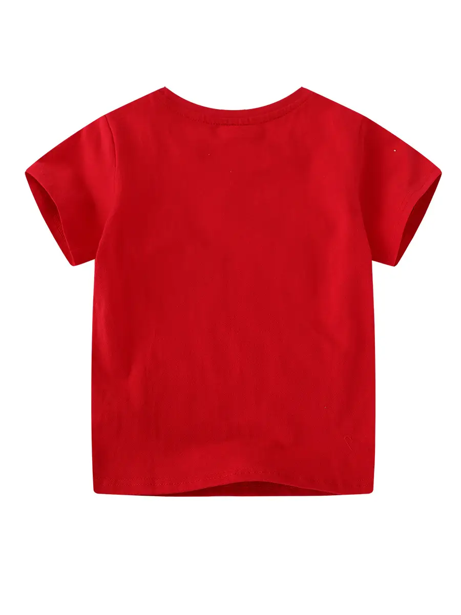 Red Cotton Boys T-Shirt Short Sleeve Western Style - Image 3