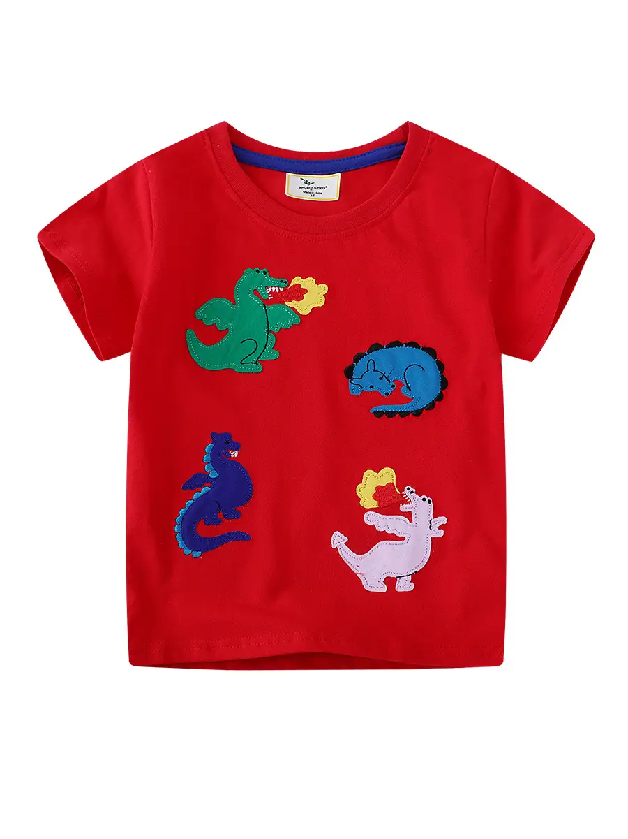 Red Cotton Boys T-Shirt Short Sleeve Western Style - Image 6