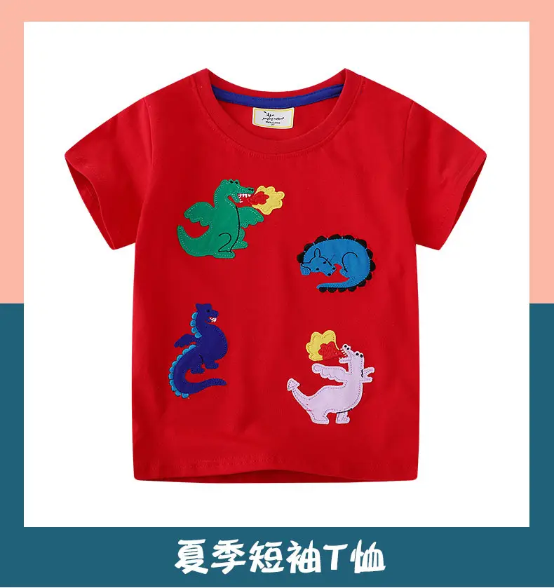 Red Cotton Boys T-Shirt Short Sleeve Western Style — feature 2