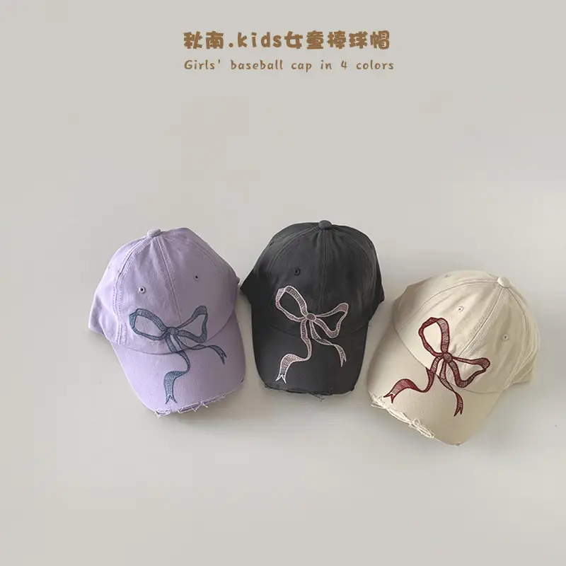 Girls Baseball Bowknot Sunshade Cap 3 Colors