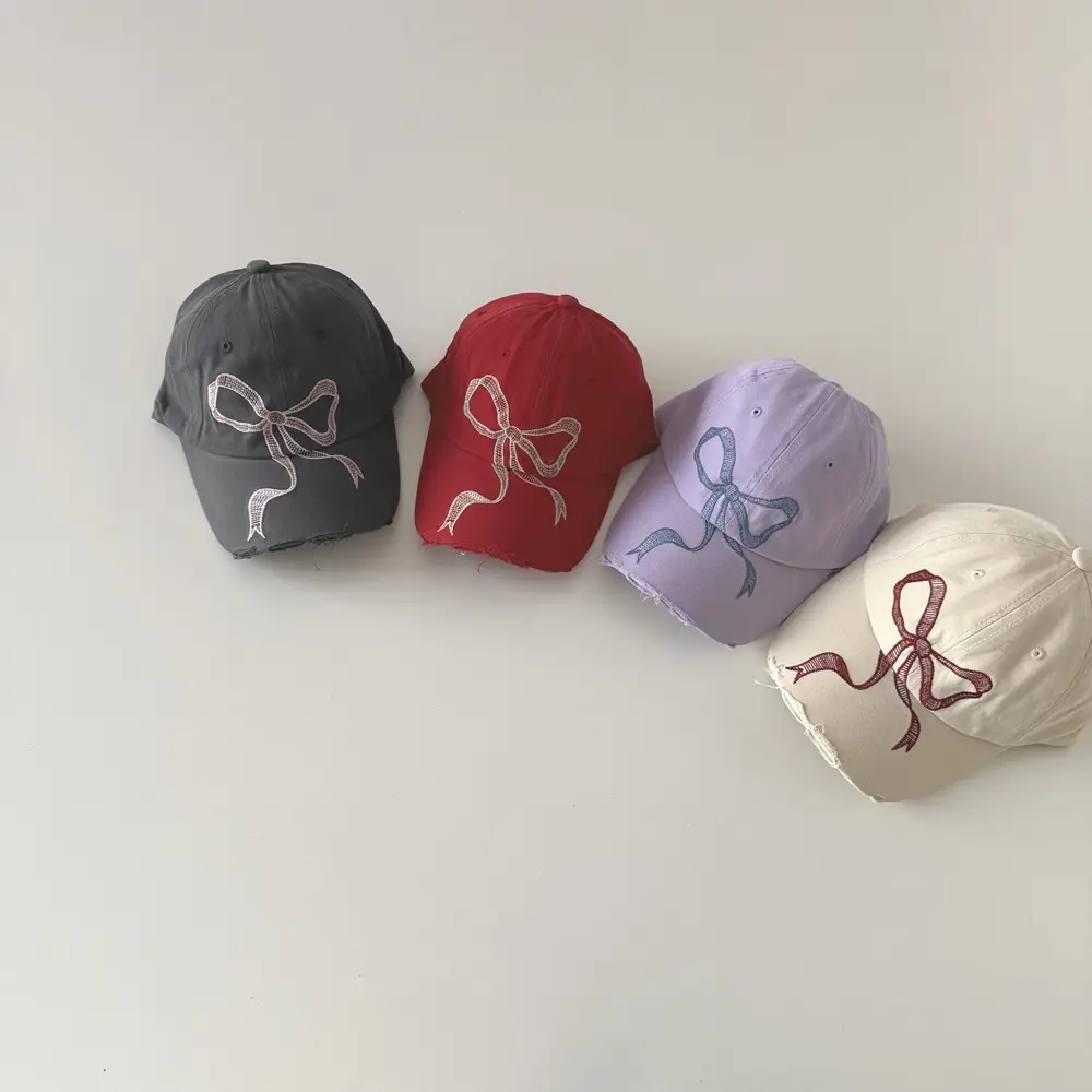 Girls Baseball Bowknot Sunshade Cap 3 Colors