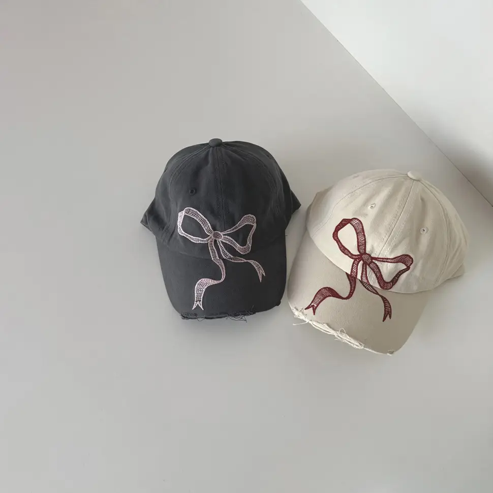 Girls Baseball Bowknot Sunshade Cap 3 Colors