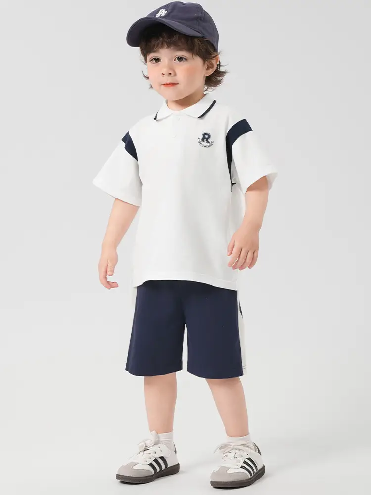 Boys Polo Shirt White Blue 3-in-1 Summer Wear