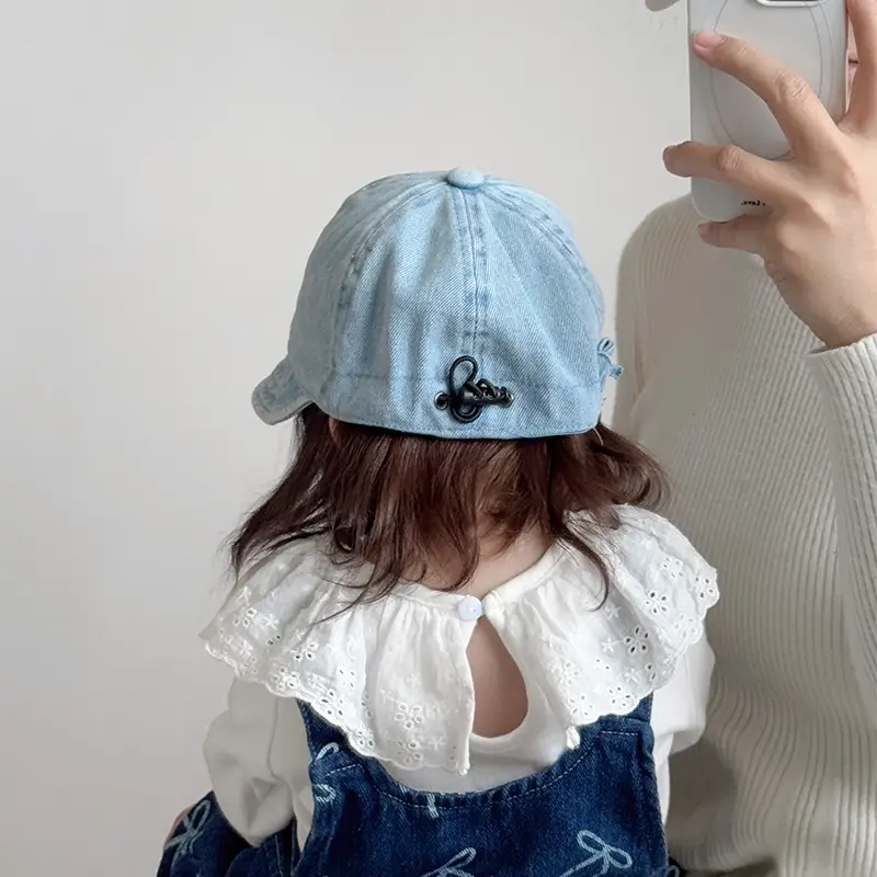 Kids Denim Bucket Hat with Blue Bristle & Korean Bow — feature 11