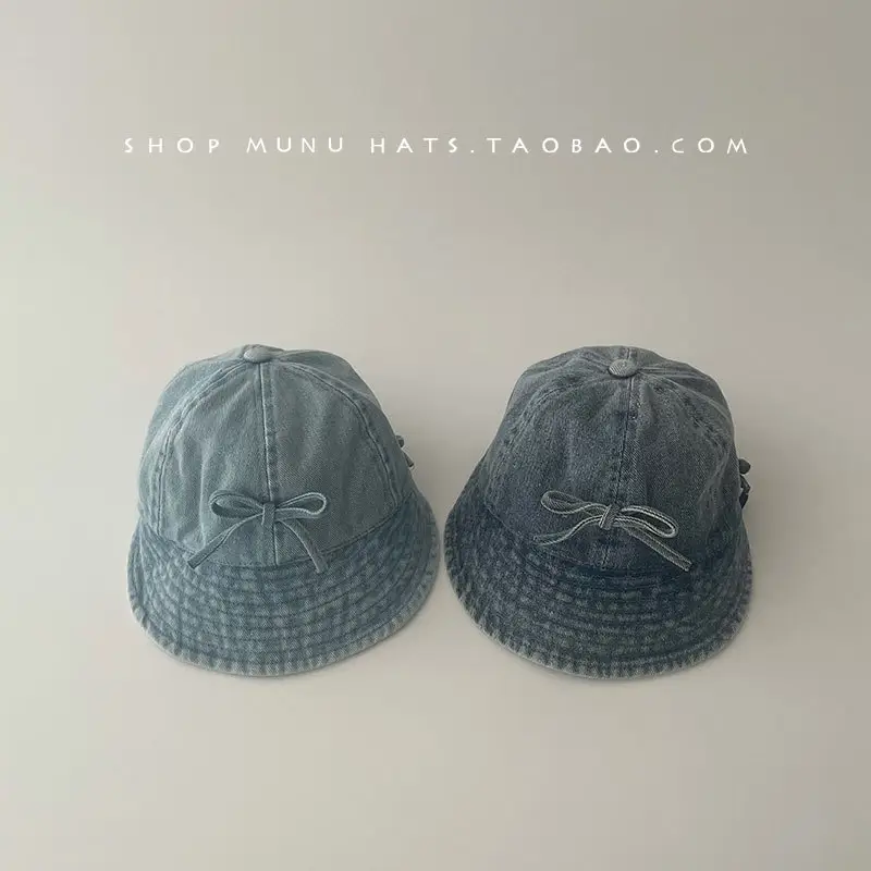 Kids Denim Bucket Hat with Blue Bristle & Korean Bow — feature 13