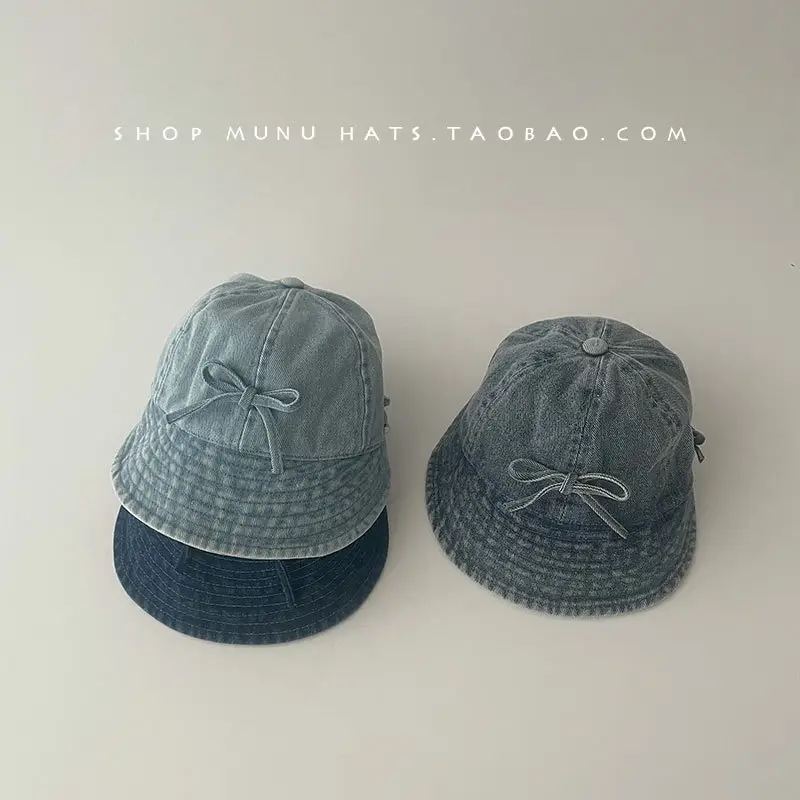 Kids Denim Bucket Hat with Blue Bristle & Korean Bow — feature 14