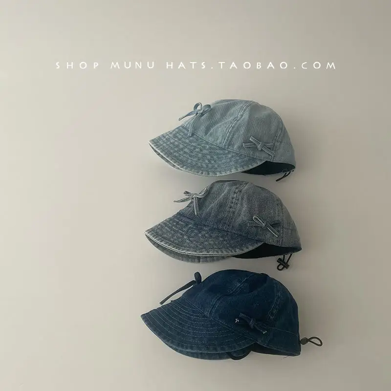 Kids Denim Bucket Hat with Blue Bristle & Korean Bow — feature 16