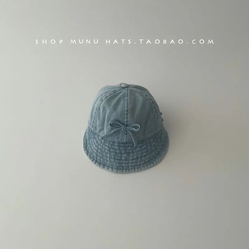 Kids Denim Bucket Hat with Blue Bristle & Korean Bow — feature 19