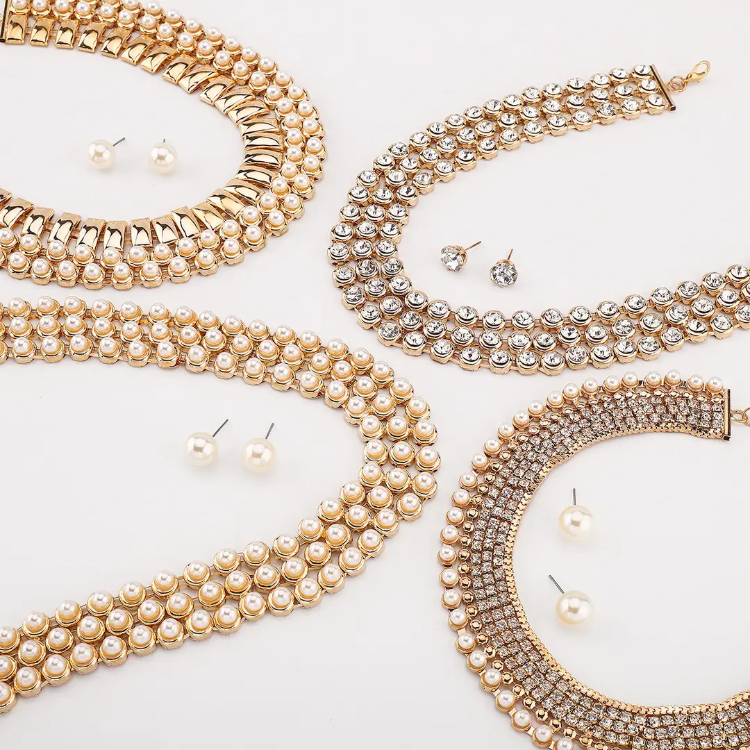 N12427 Exaggerated Wide Edition Gold Strap Diamond Neck Chain Light Luxury Niche Temperament Geometric Heavy Industry Jewelry suit — feature 10