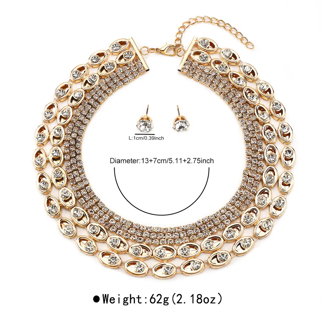 N12427 Exaggerated Wide Edition Gold Strap Diamond Neck Chain Light Luxury Niche Temperament Geometric Heavy Industry Jewelry suit — feature 14