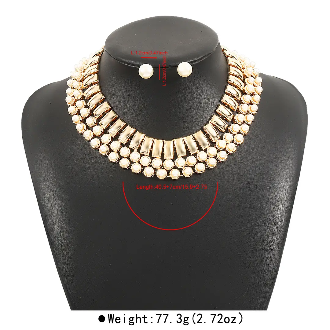 N12427 Exaggerated Wide Edition Gold Strap Diamond Neck Chain Light Luxury Niche Temperament Geometric Heavy Industry Jewelry suit — feature 16