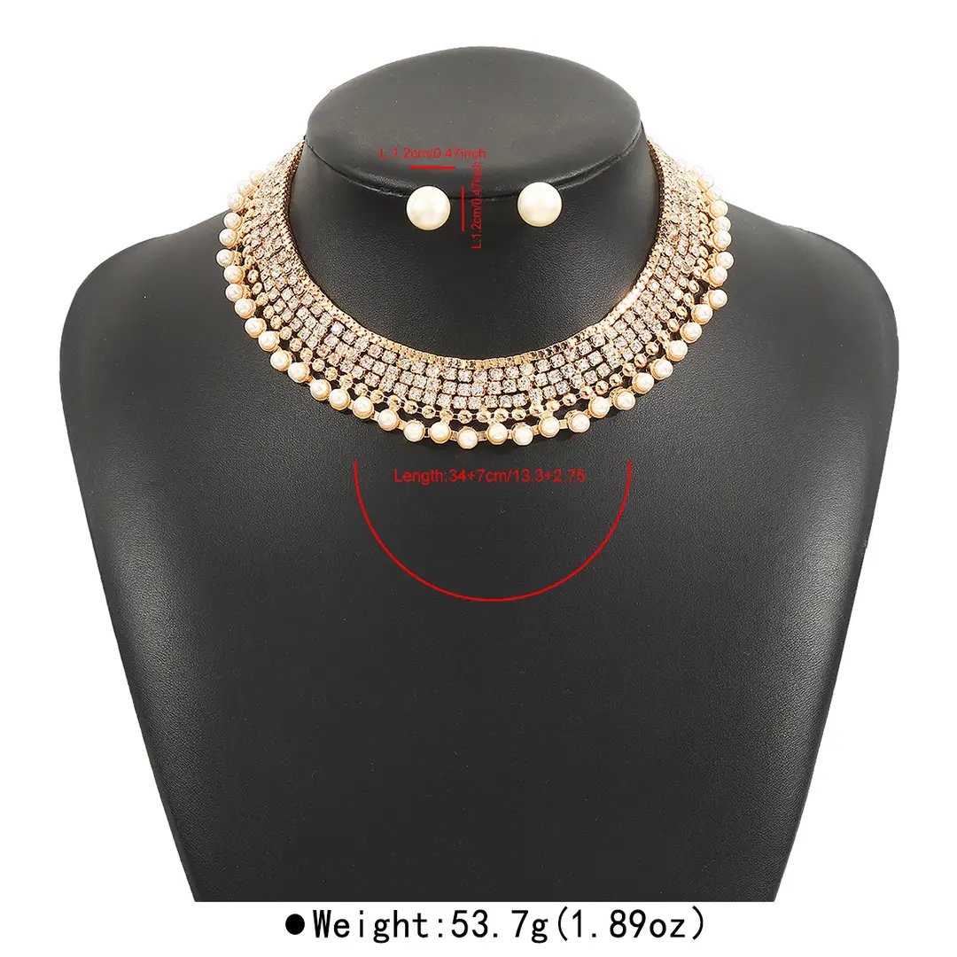 N12427 Exaggerated Wide Edition Gold Strap Diamond Neck Chain Light Luxury Niche Temperament Geometric Heavy Industry Jewelry suit — feature 17
