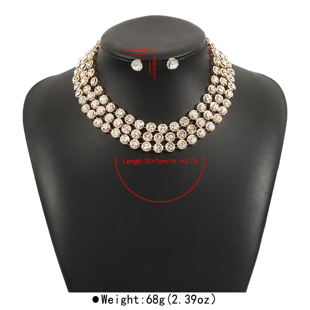 N12427 Exaggerated Wide Edition Gold Strap Diamond Neck Chain Light Luxury Niche Temperament Geometric Heavy Industry Jewelry suit — feature 18