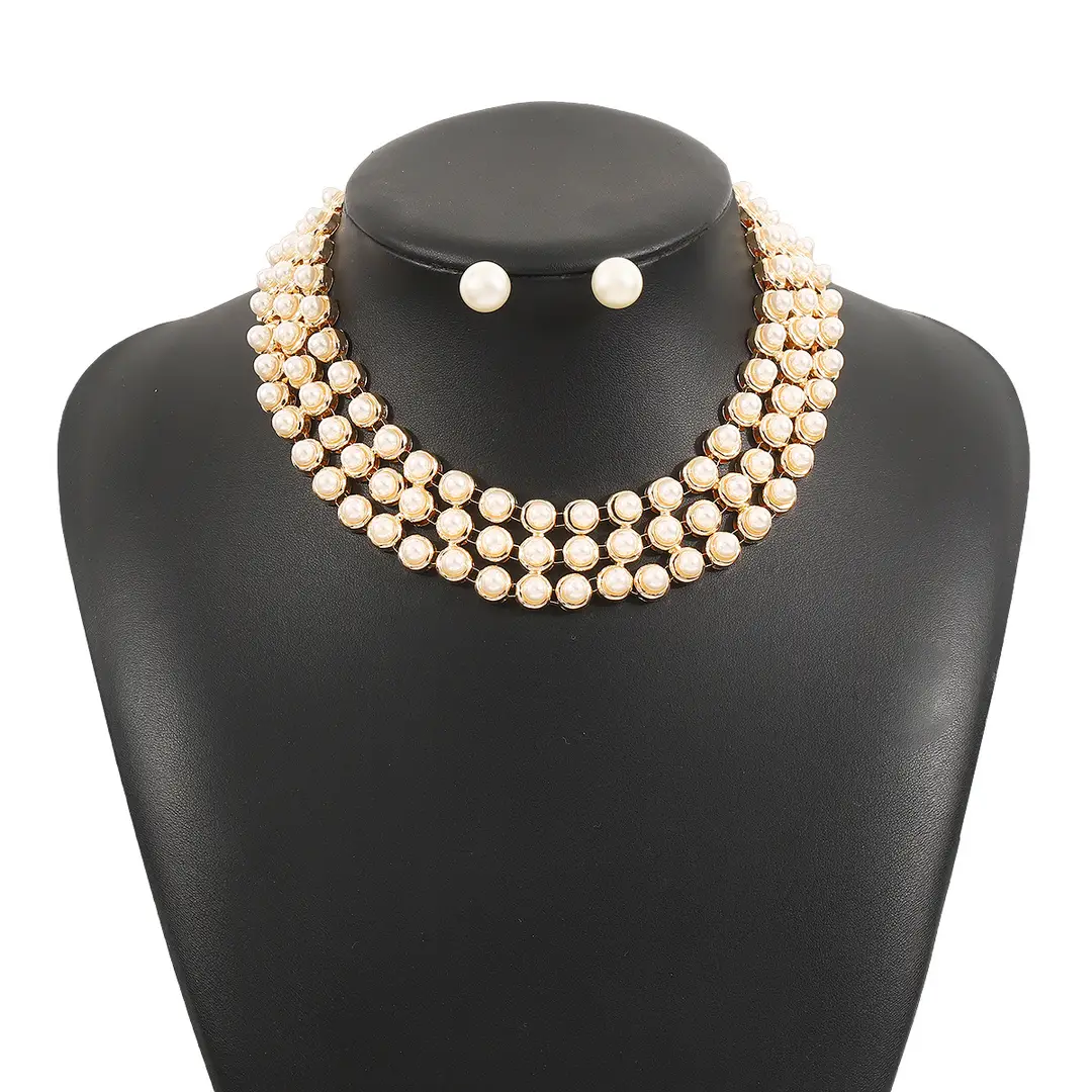 N12427 Exaggerated Wide Edition Gold Strap Diamond Neck Chain Light Luxury Niche Temperament Geometric Heavy Industry Jewelry suit — feature 22