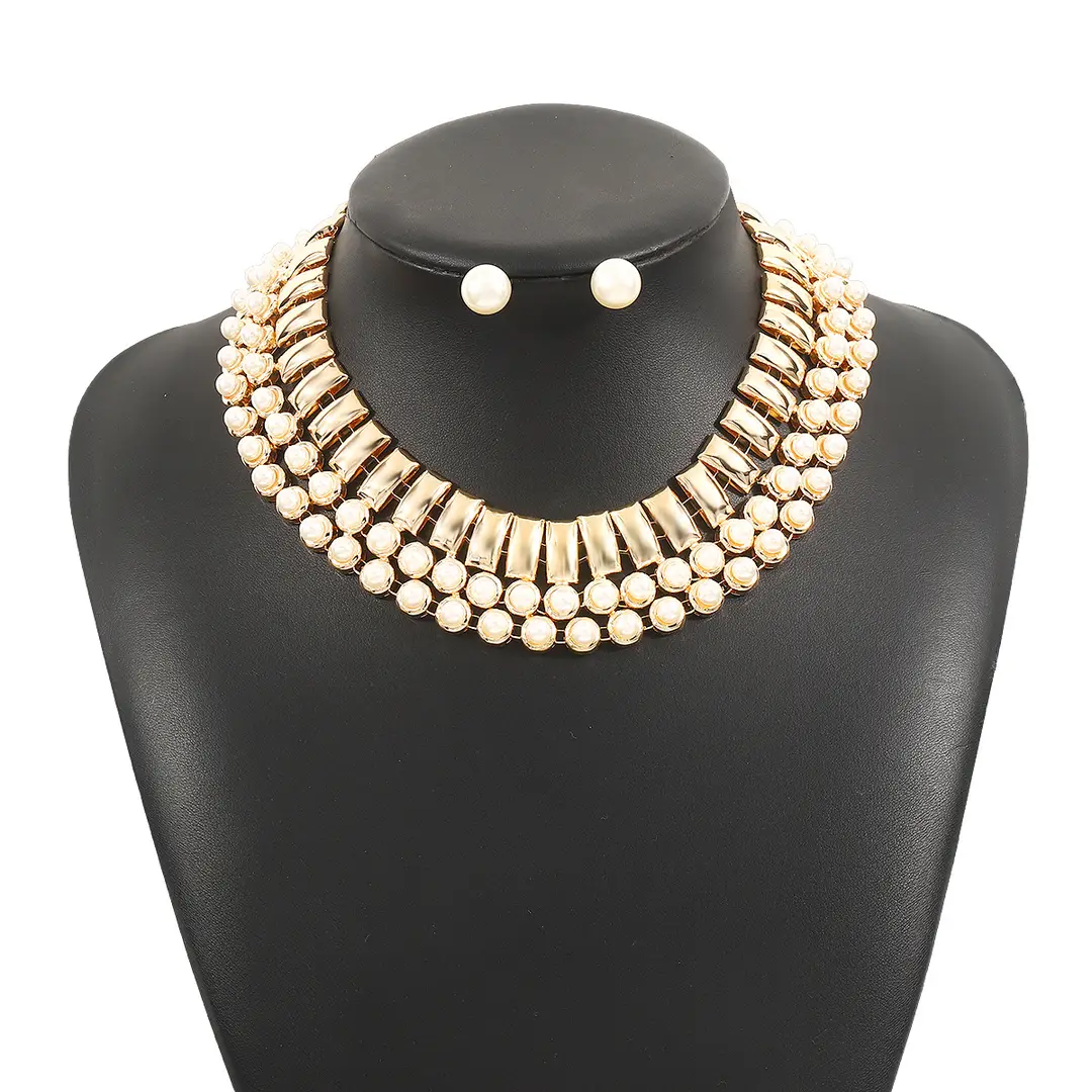 N12427 Exaggerated Wide Edition Gold Strap Diamond Neck Chain Light Luxury Niche Temperament Geometric Heavy Industry Jewelry suit — feature 23
