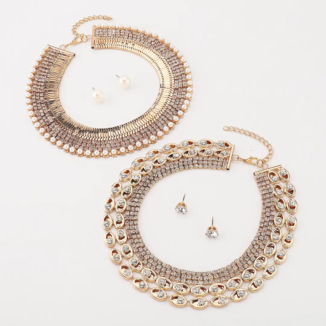 N12427 Exaggerated Wide Edition Gold Strap Diamond Neck Chain Light Luxury Niche Temperament Geometric Heavy Industry Jewelry suit — feature 4