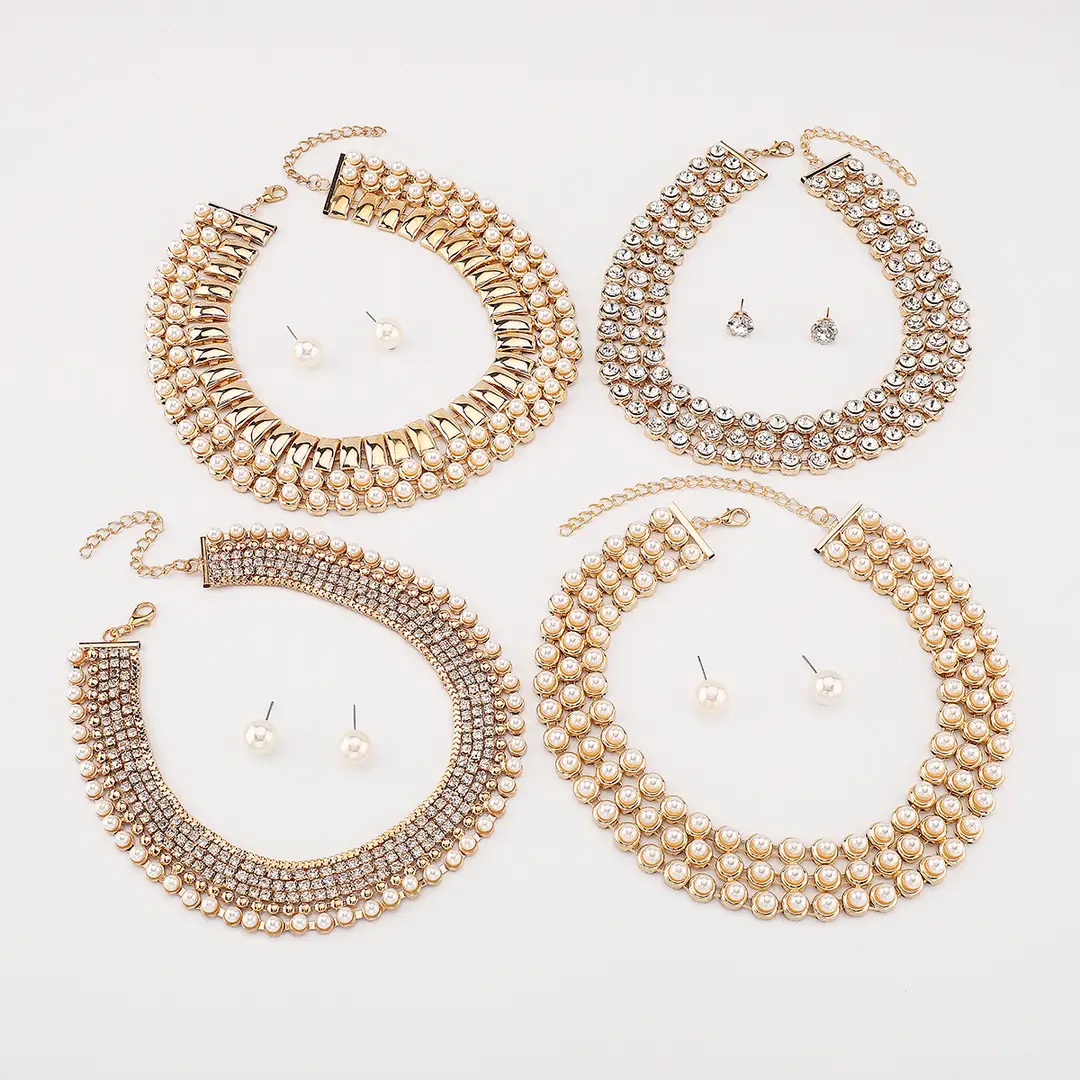 N12427 Exaggerated Wide Edition Gold Strap Diamond Neck Chain Light Luxury Niche Temperament Geometric Heavy Industry Jewelry suit — feature 7